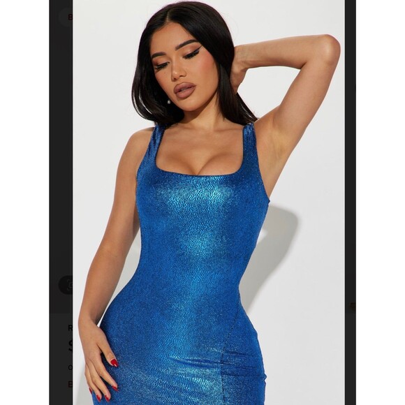 Reese Metallic Midi Dress - Blue - Picture 2 of 5